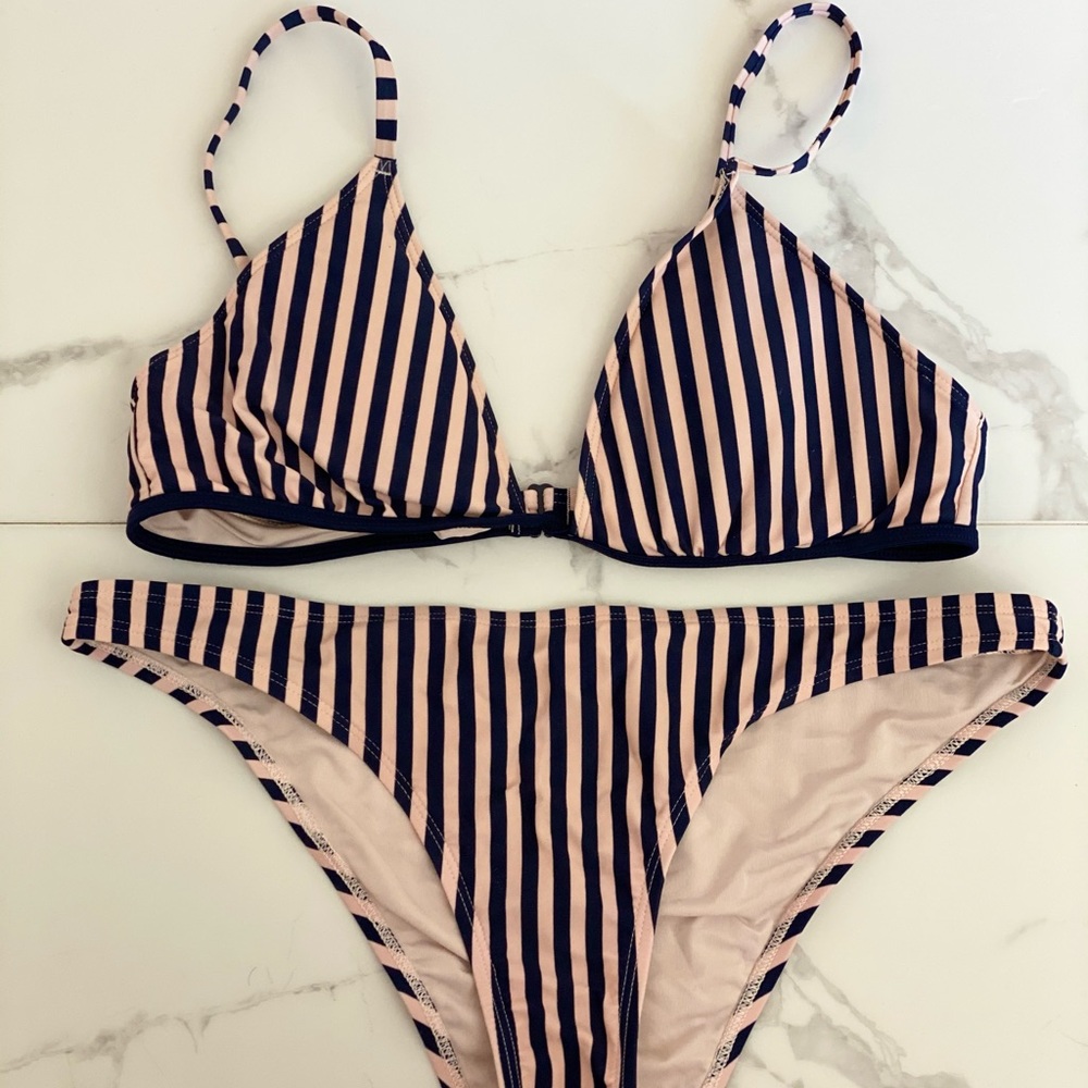Aerie Cheeky striped bikini set L